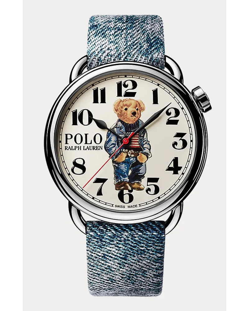 Ralph Lauren Armbanduhr in Weiß mit Denim Polo Bear White