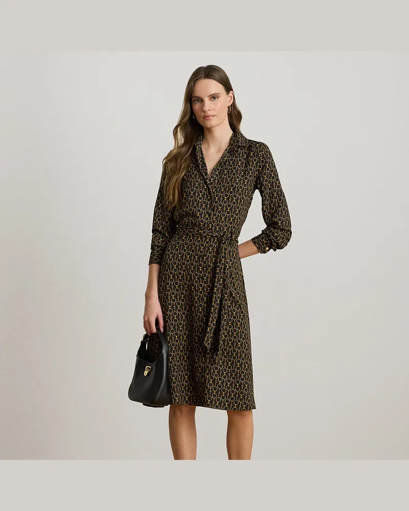 Ralph Lauren Kurzgrößen - Crêpe-Hemdkleid mit Kettenmuster Black