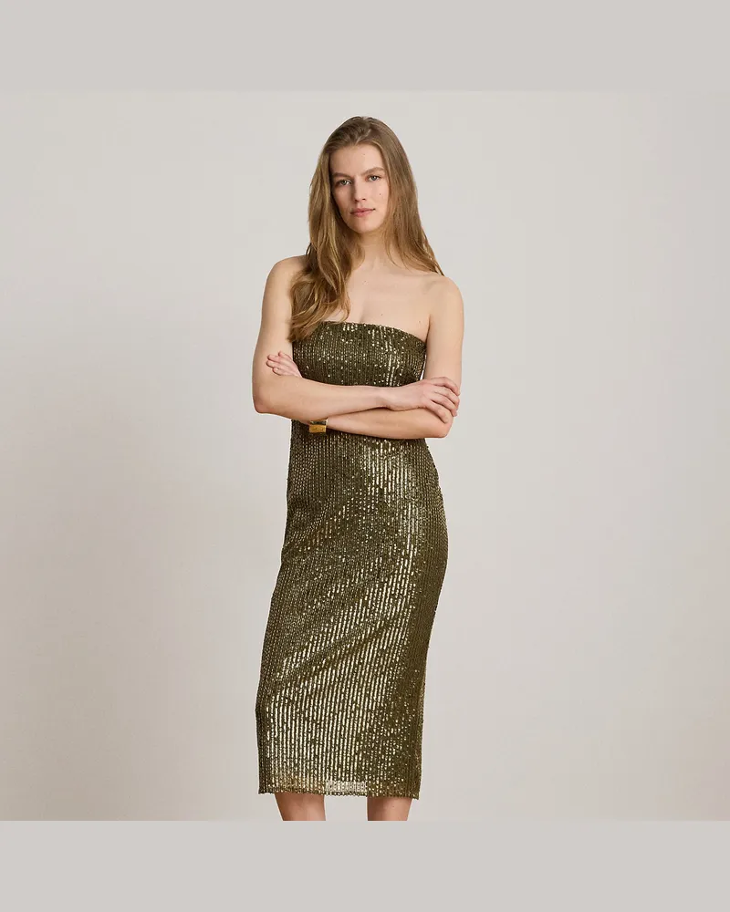 Ralph Lauren Trägerloses Cocktailkleid mit Pailletten Green