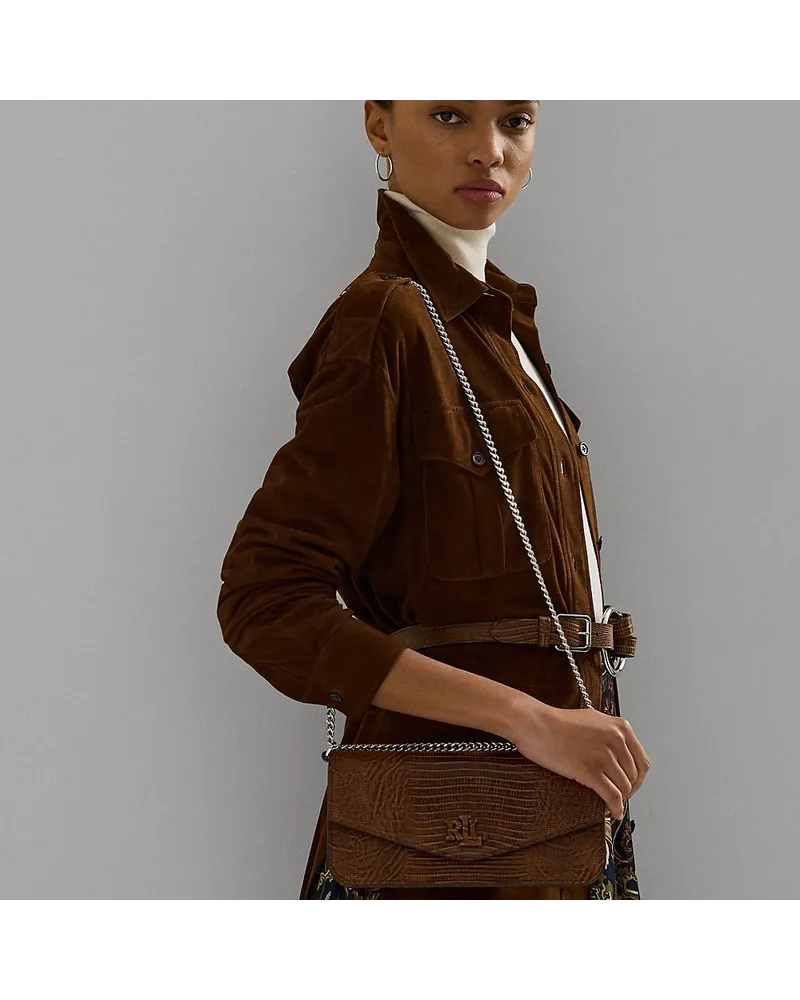 Ralph Lauren Mittelgroße Tasche Sawyer mit Prägung Brown