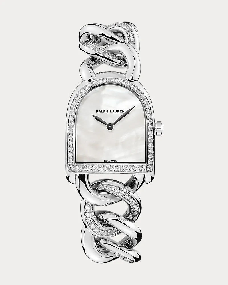 Ralph Lauren Zierliche Uhr Steel und Diamond Stirrup Brown