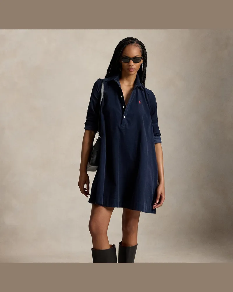 Ralph Lauren Kordsamt-Hemdkleid mit Kellerfalten Blue