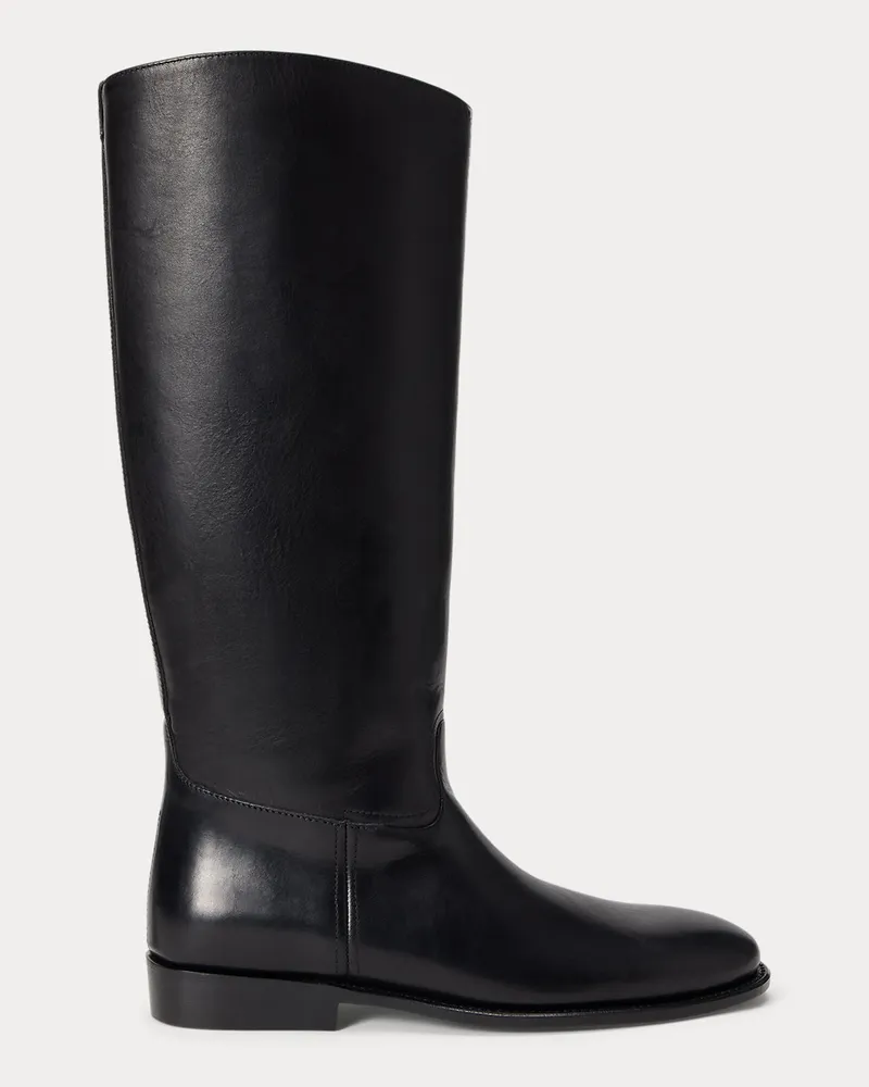 Ralph Lauren Hoher Stiefel aus poliertem Leder Black