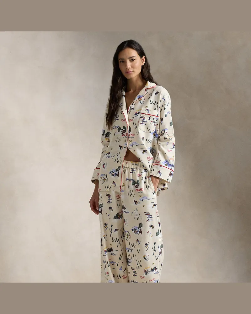 Ralph Lauren Langärmliger Baumwollpyjama mit Skimotiv Brown