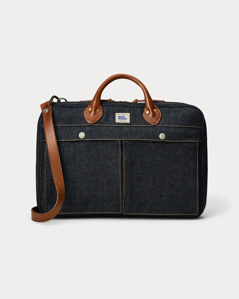 Ralph Lauren Denim-Aktentasche mit Lederbesatz Blue
