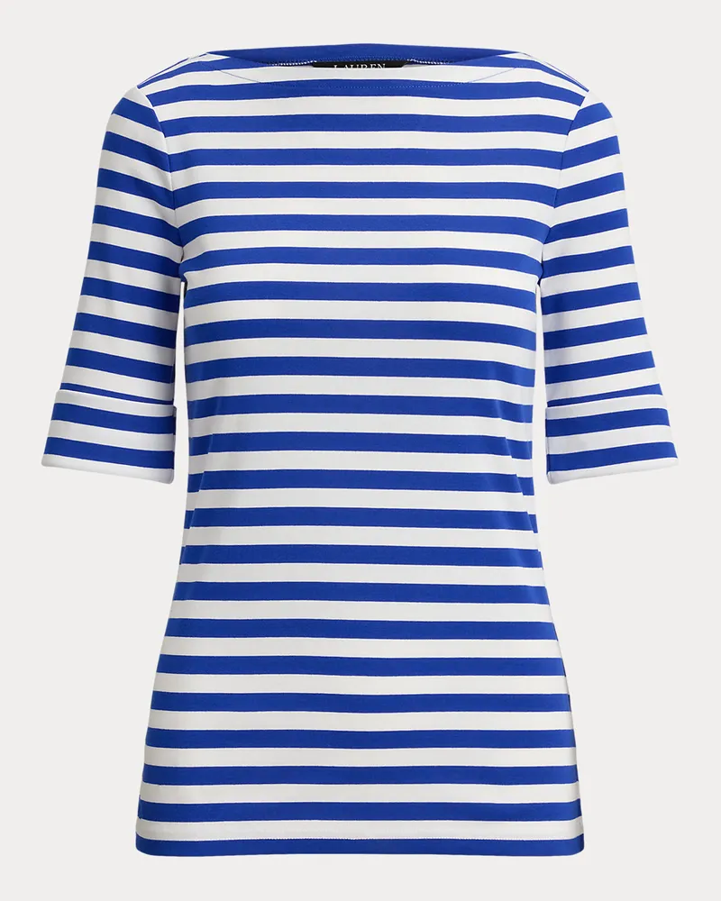 Ralph Lauren Kurzgrößen - Baumwoll-T-Shirt mit U-Boot-Ausschnitt Blue