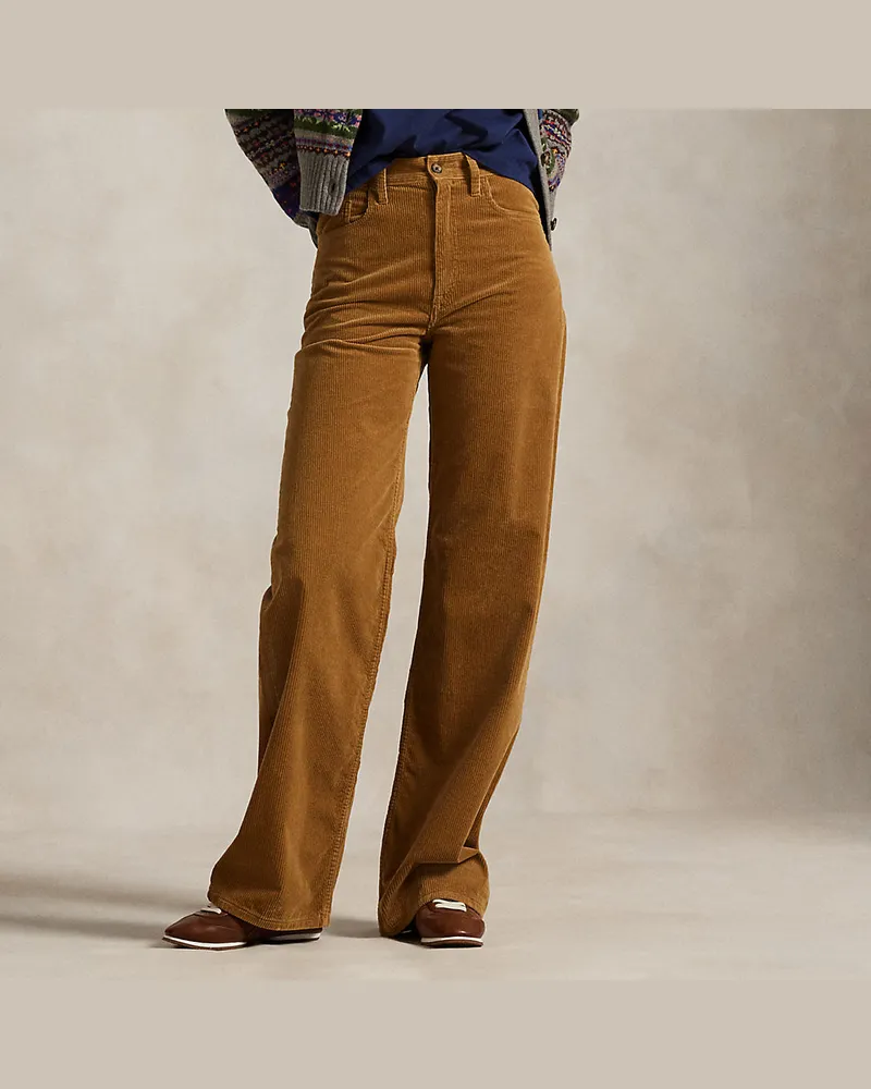 Ralph Lauren Baumwollkordsamt-Hose mit weitem Bein Tan