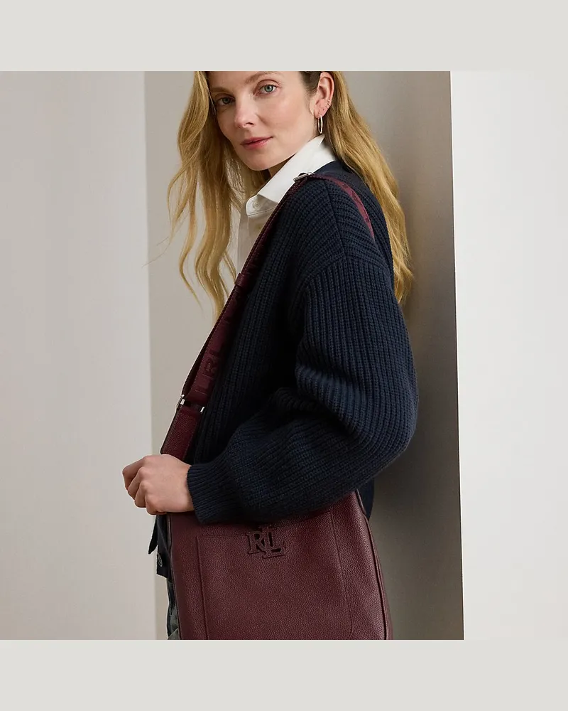 Ralph Lauren Große Narbenleder-Umhängetasche Cameryn Red