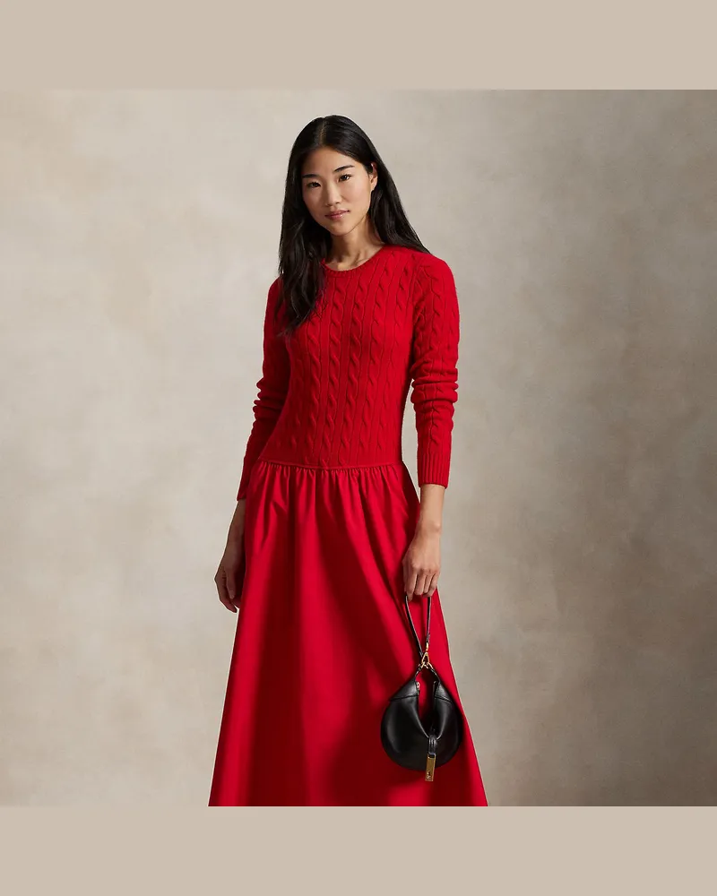 Ralph Lauren Kleid mit Zopfmuster-Oberteil Red