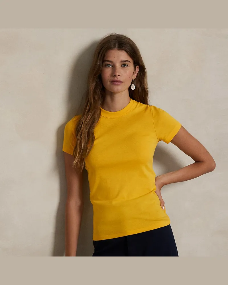Ralph Lauren Geripptes Slim-Fit Baumwoll-T-Shirt Yellow