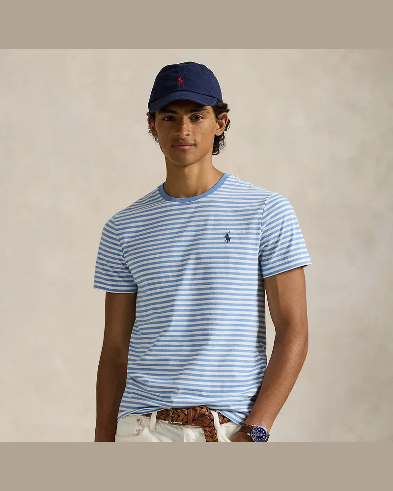 Ralph Lauren Gestreiftes Custom-Slim-Fit T-Shirt Blue