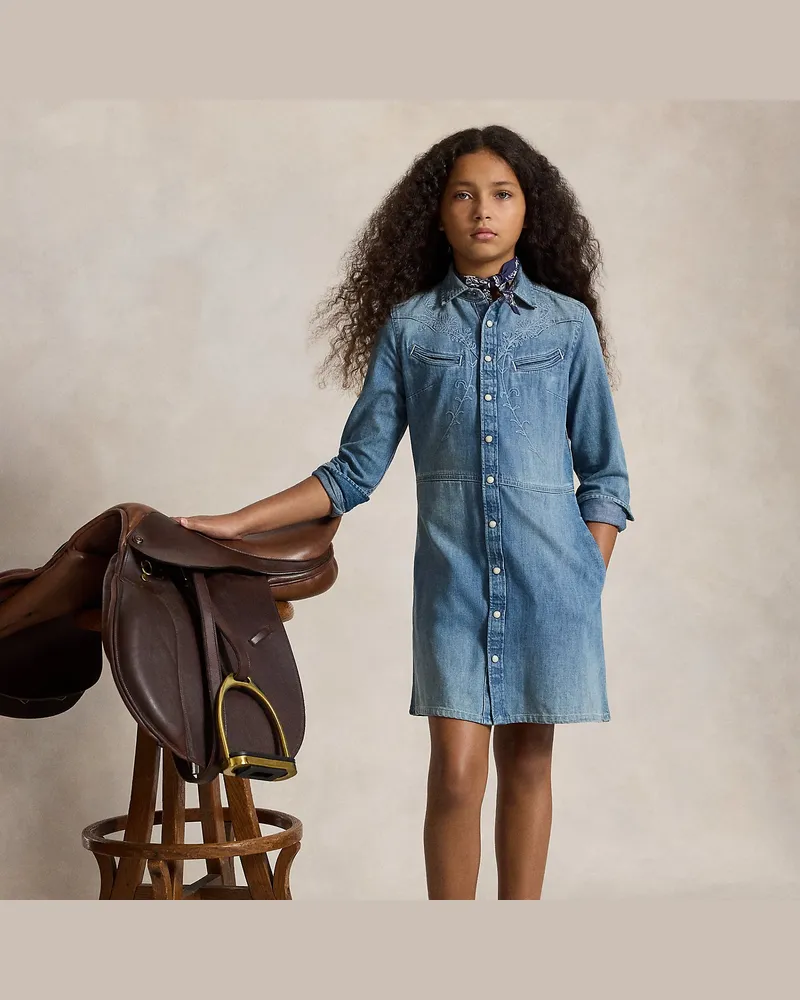 Ralph Lauren Indigoblaues Western-Hemdkleid aus Denim Blue