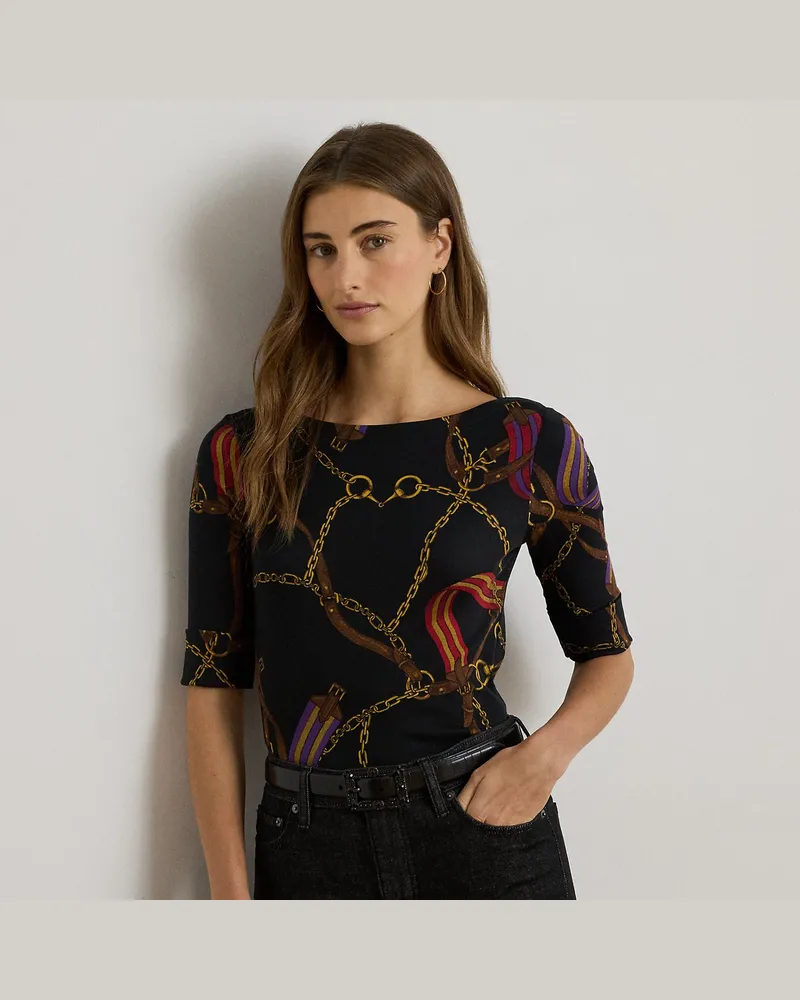 Ralph Lauren Baumwoll-T-Shirt mit U-Boot-Ausschnitt Black