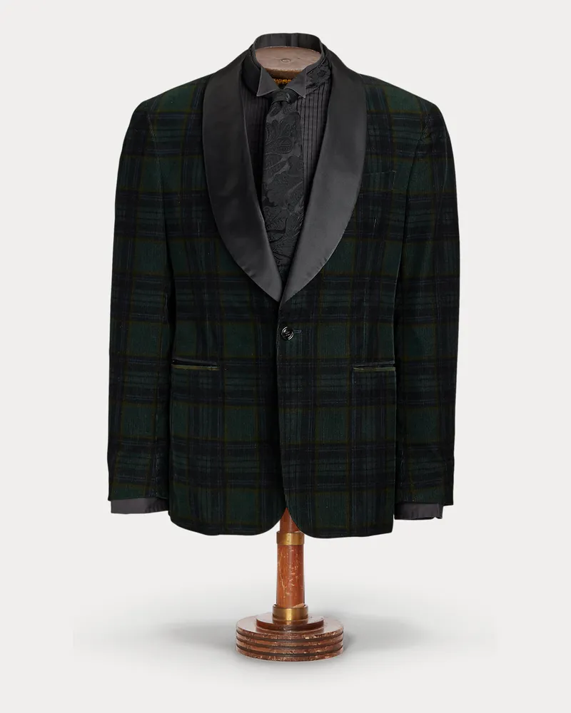 Ralph Lauren Smokingjacke aus kariertem Kordsamt Green