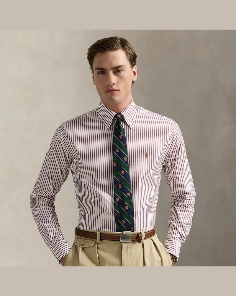 Ralph Lauren Gestreiftes Custom-Fit Oxfordhemd Red