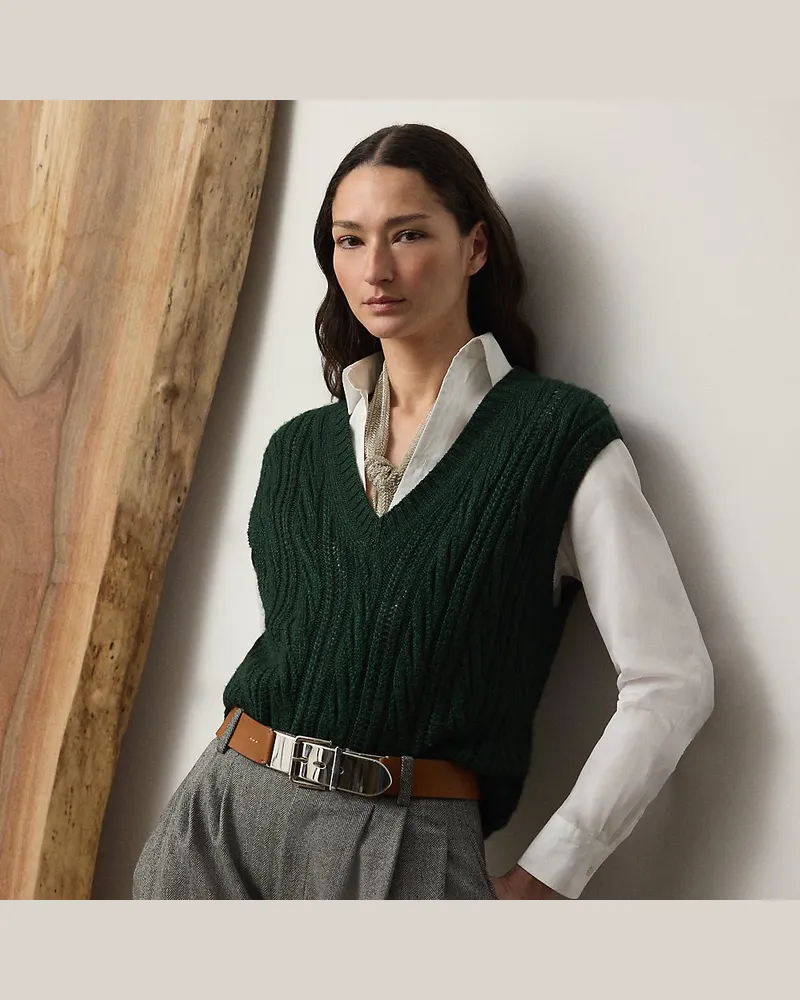 Ralph Lauren Seiden-Kaschmir-Pullunder mit Zopfmuster Green