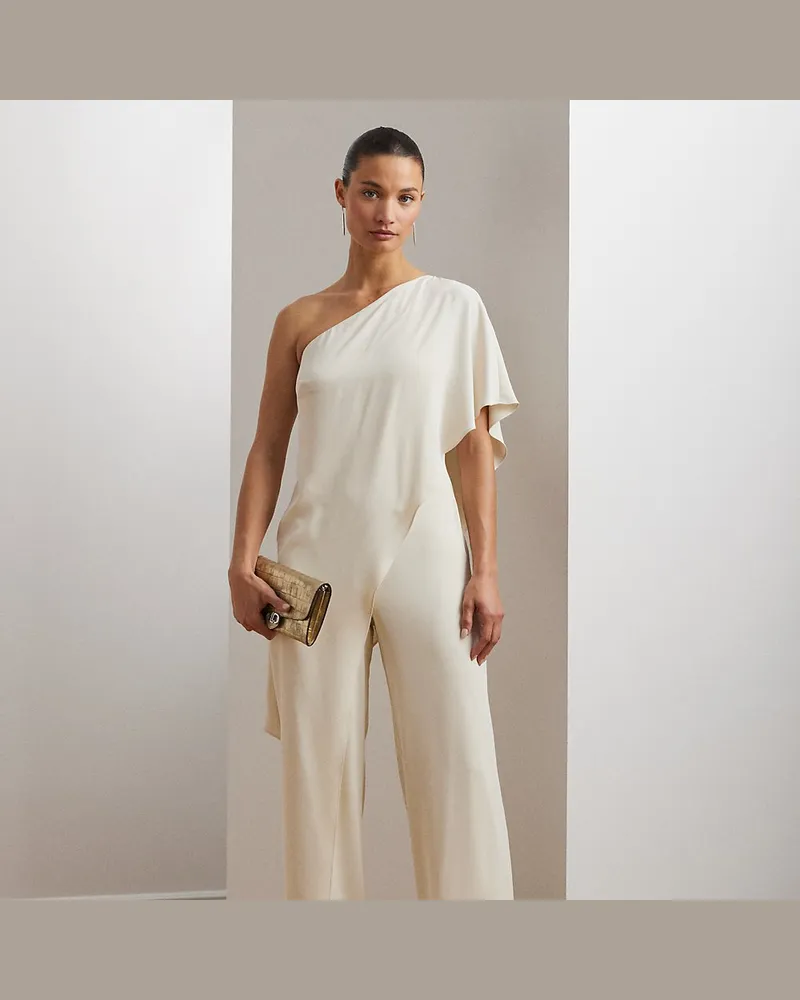 Ralph Lauren Einschultriger Jumpsuit mit Cape Cream