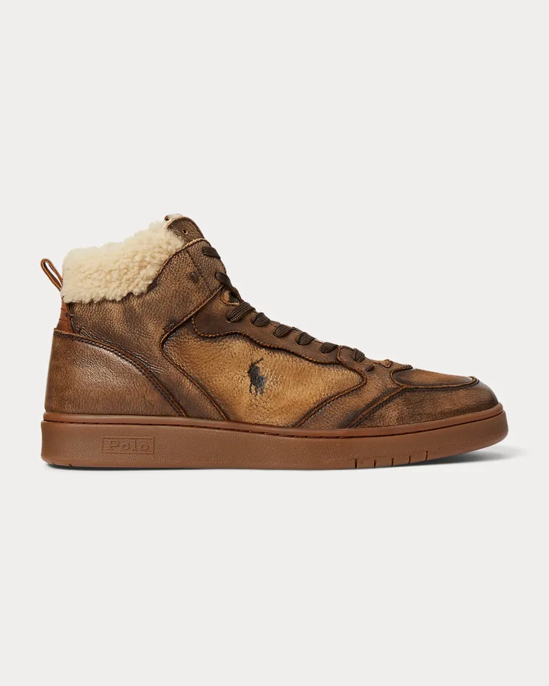 Ralph Lauren Hoher Sneaker Court aus Leder Brown
