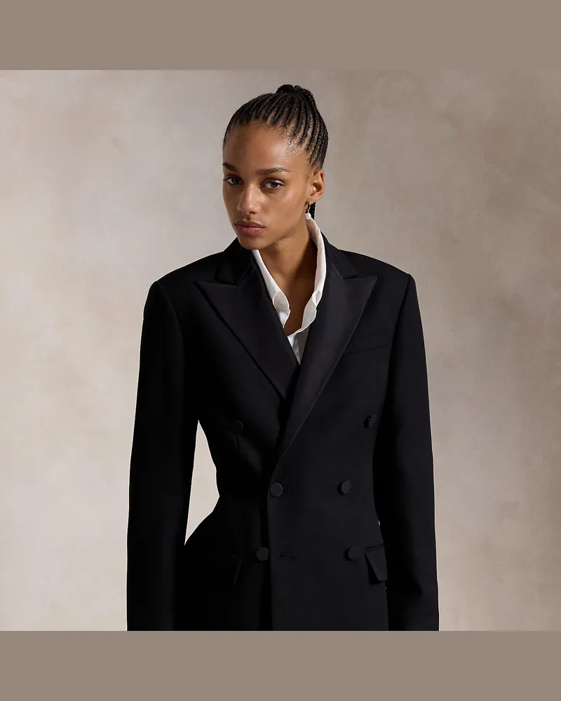 Ralph Lauren Zweireihiger Wollblazer mit Seidenrevers Black