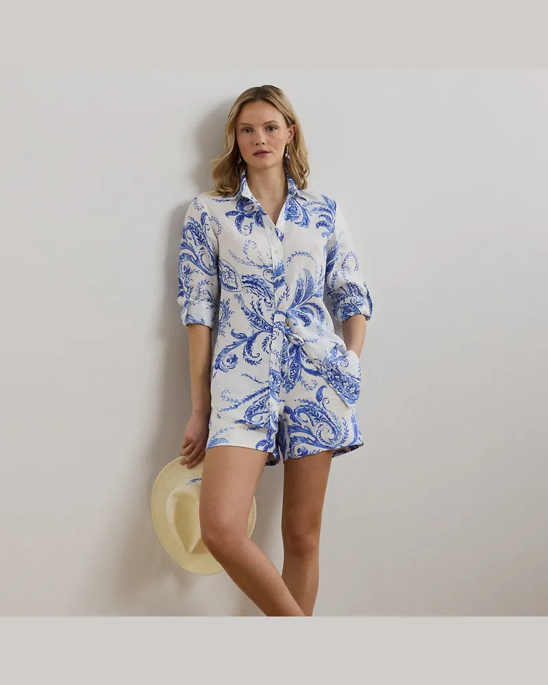 Ralph Lauren Paisley-Leinenshorts mit Tunnelzug White