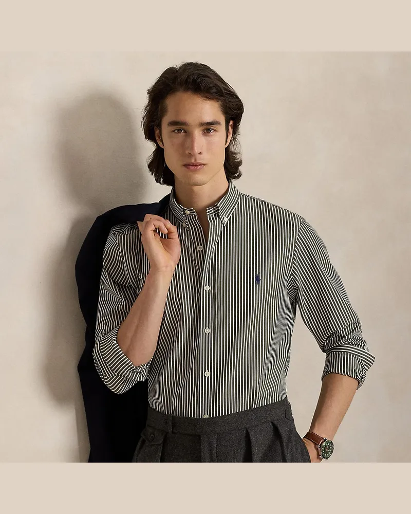 Ralph Lauren Gestreiftes Slim-Fit Hemd aus Popeline Green
