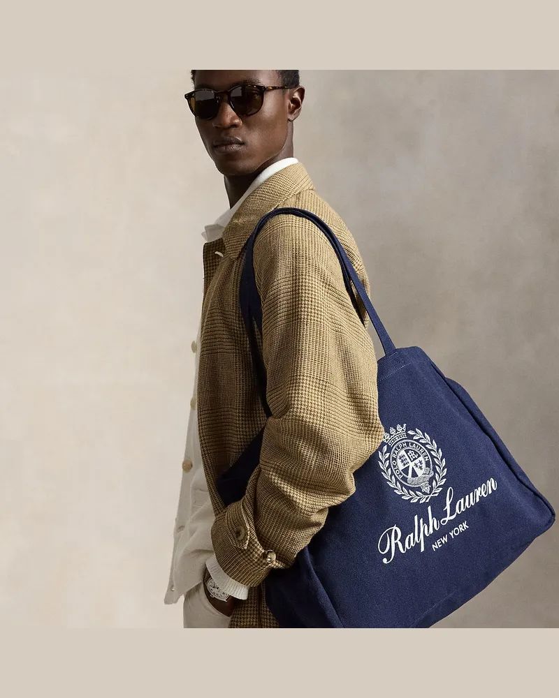 Ralph Lauren Segeltuchtragetasche mit Wappenstickerei Blue