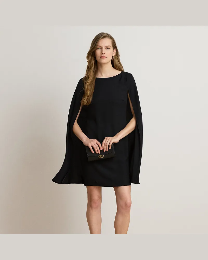 Ralph Lauren Kurzgrößen - Cape-Cocktailkleid aus Georgette Black