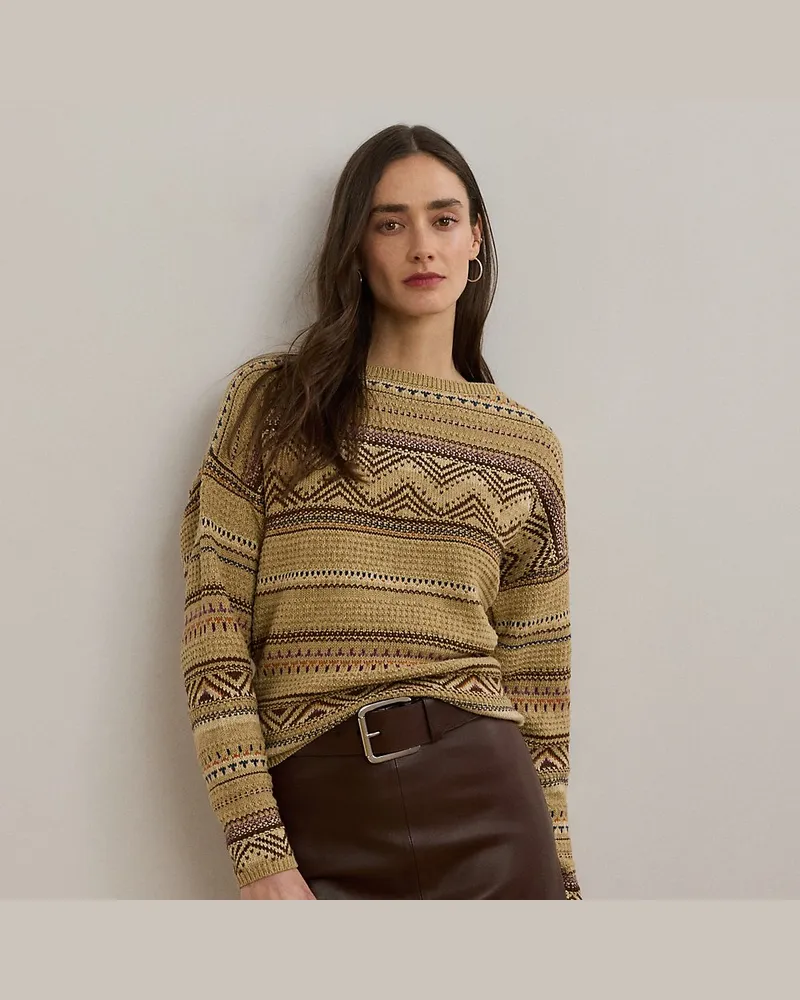 Ralph Lauren Gestreifter Baumwoll-Leinen-Pullover Tan