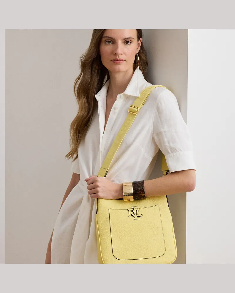 Ralph Lauren Große Narbenleder-Umhängetasche Cameryn Yellow