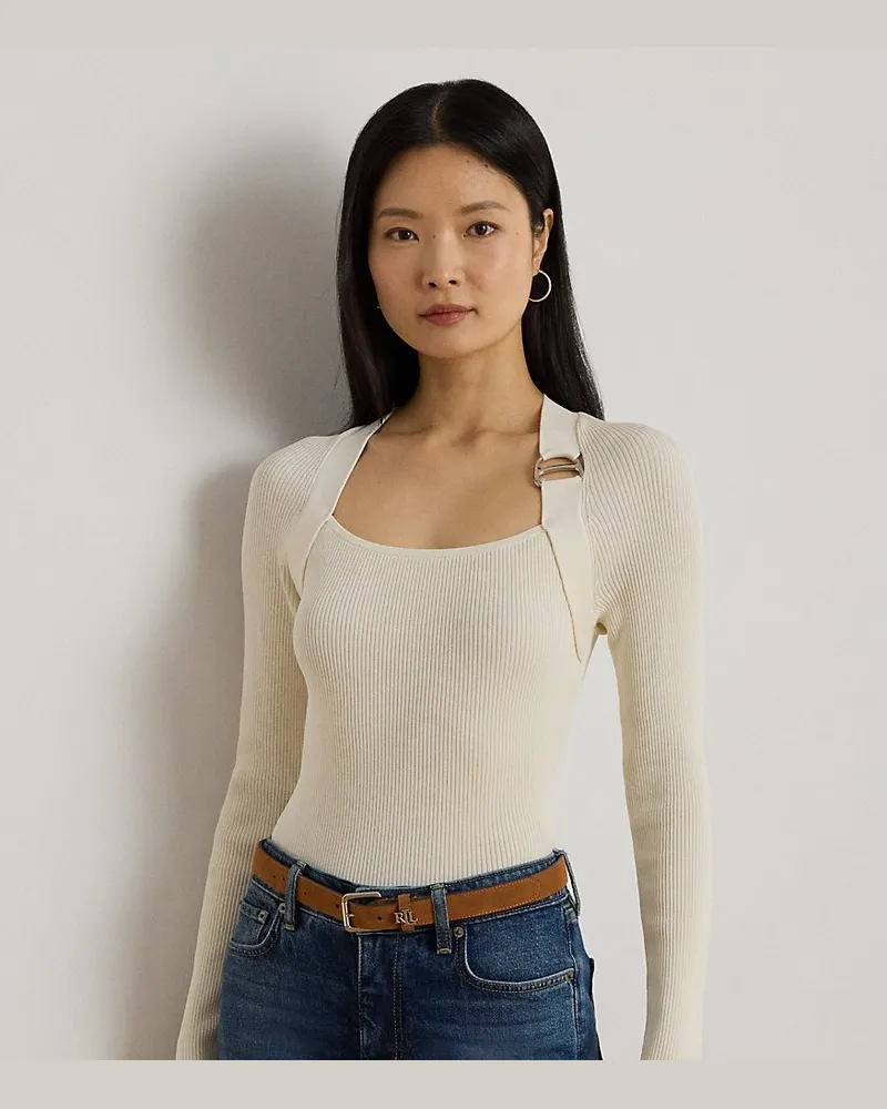 Ralph Lauren Rippenstrickpullover mit Schnalle Cream