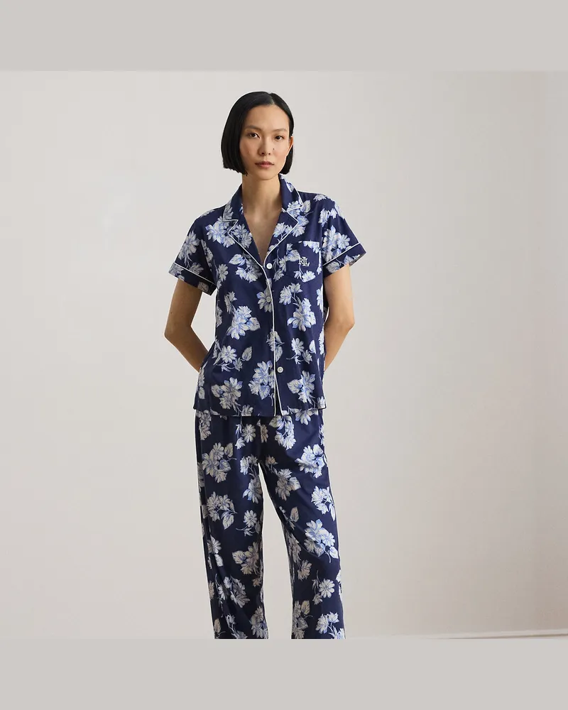 Ralph Lauren Geblümter Kurzarm-Pyjama aus Jersey Blue