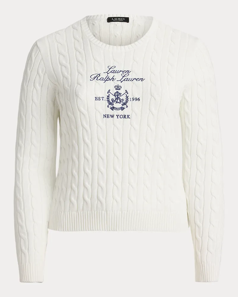 Ralph Lauren Plus Größen - Zopfmusterpullover mit gesticktem Wappen White