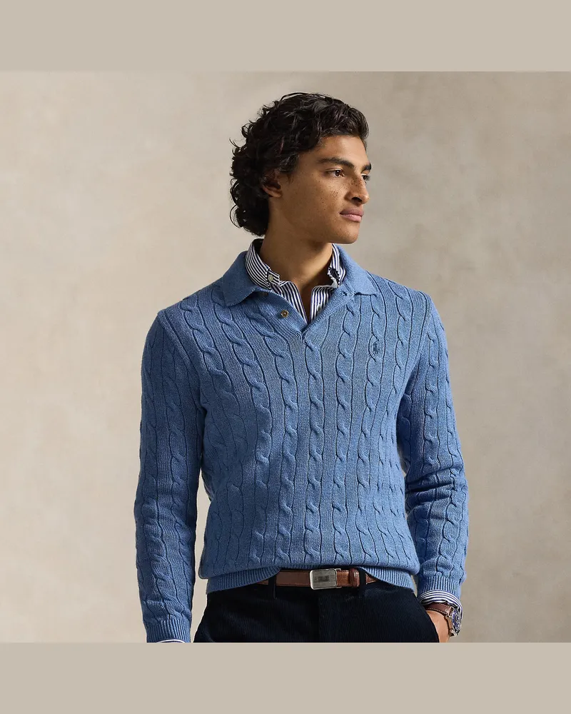 Ralph Lauren Pullover mit Polokragen und Zopfmuster Blue