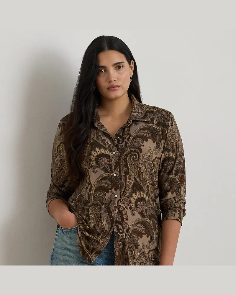 Ralph Lauren Plus Größen - Slim-Fit Jerseyhemd mit Paisley-Motiv Brown