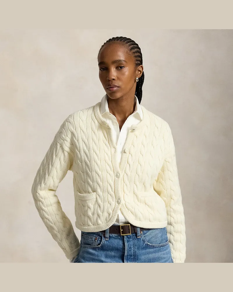 Ralph Lauren Strickjacke mit Zopfmuster Cream