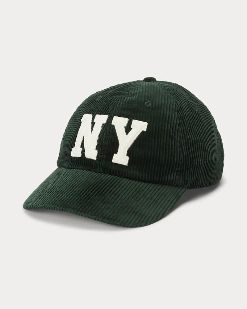 Ralph Lauren Kordsamt-Baseballkappe mit „NY“-Aufnäher Green