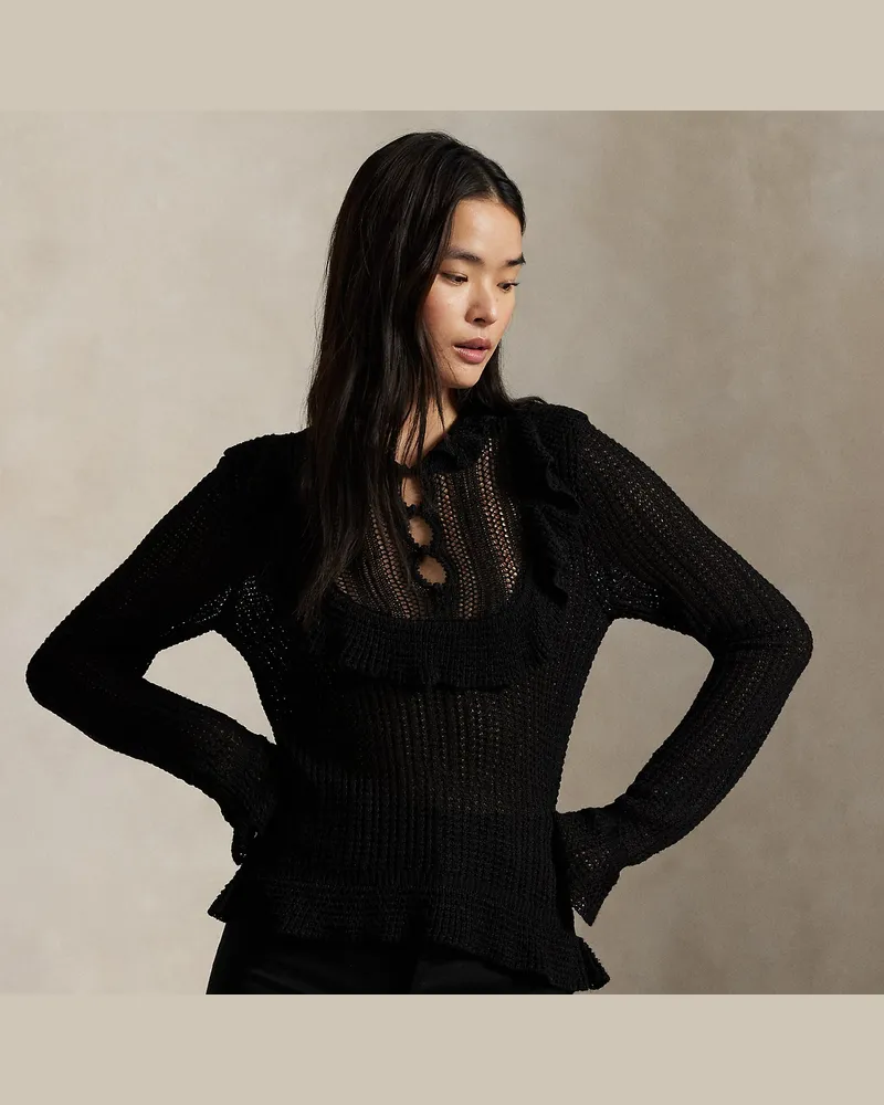 Ralph Lauren Crocheted Ruffle-Trim Sweater Black