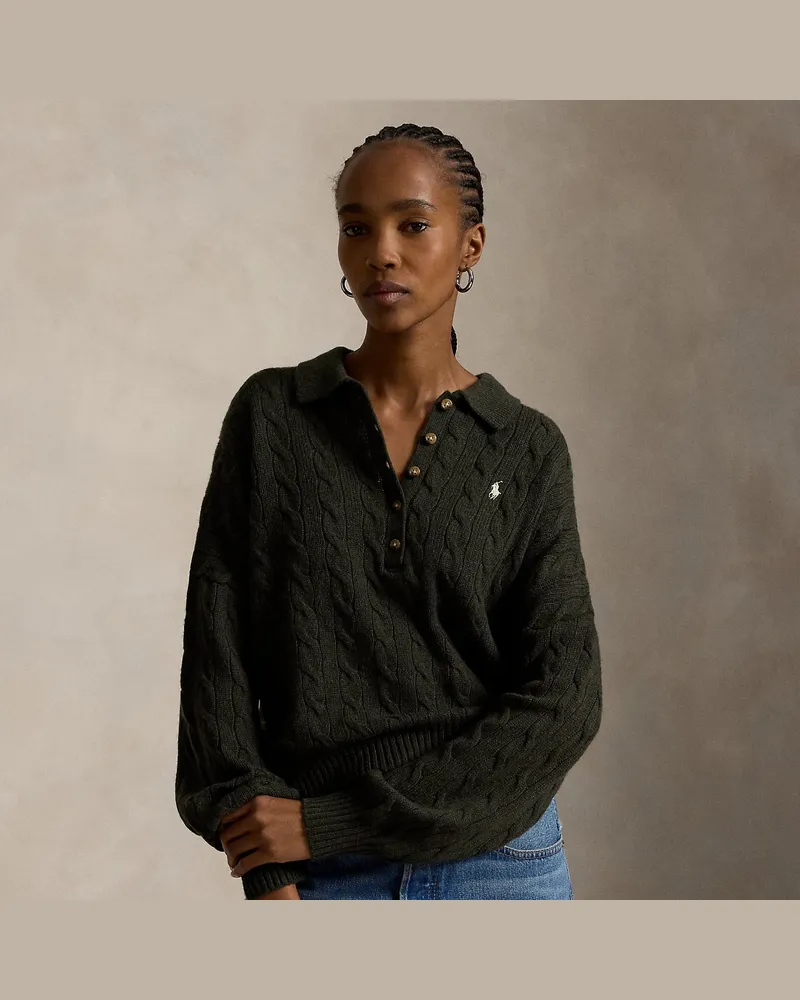Ralph Lauren Pullover mit Zopfmuster und Polokragen Green