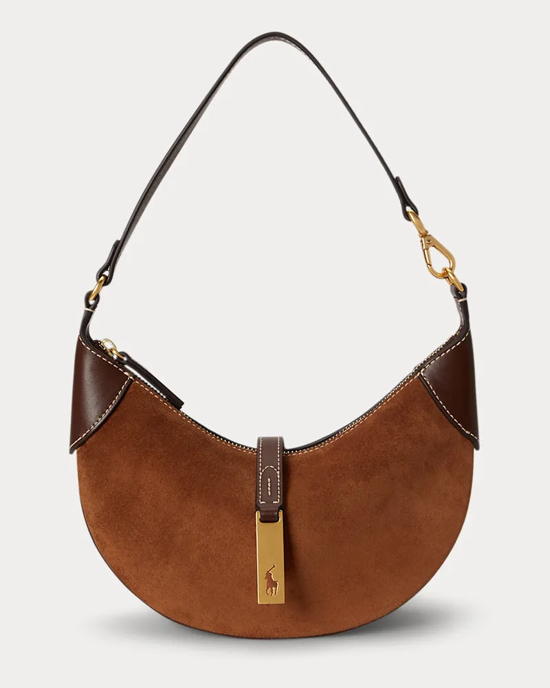 Ralph Lauren Mini-Wildleder-Schultertasche Polo ID Brown