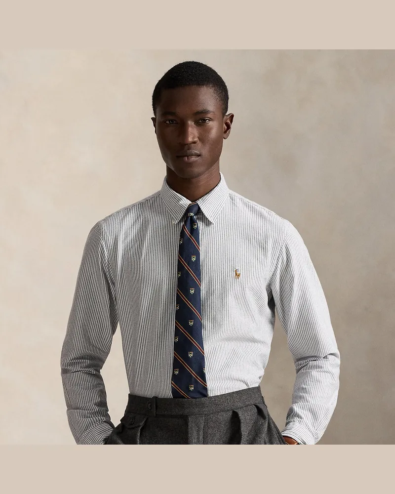 Ralph Lauren Gestreiftes Custom-Fit Oxfordhemd Grey