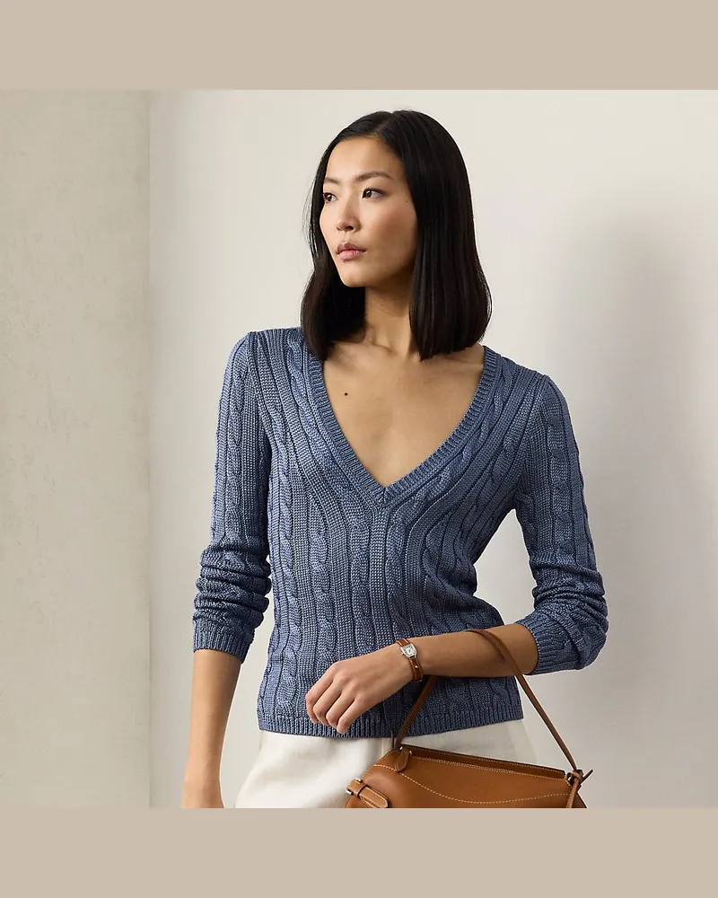 Ralph Lauren Seidenpullover mit Zopfmuster Blue