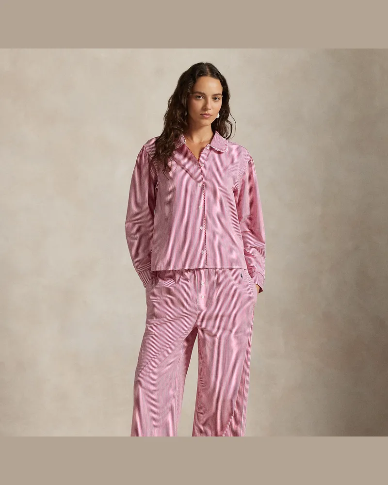 Ralph Lauren Langärmliger Pyjama mit Streifenmuster Pink