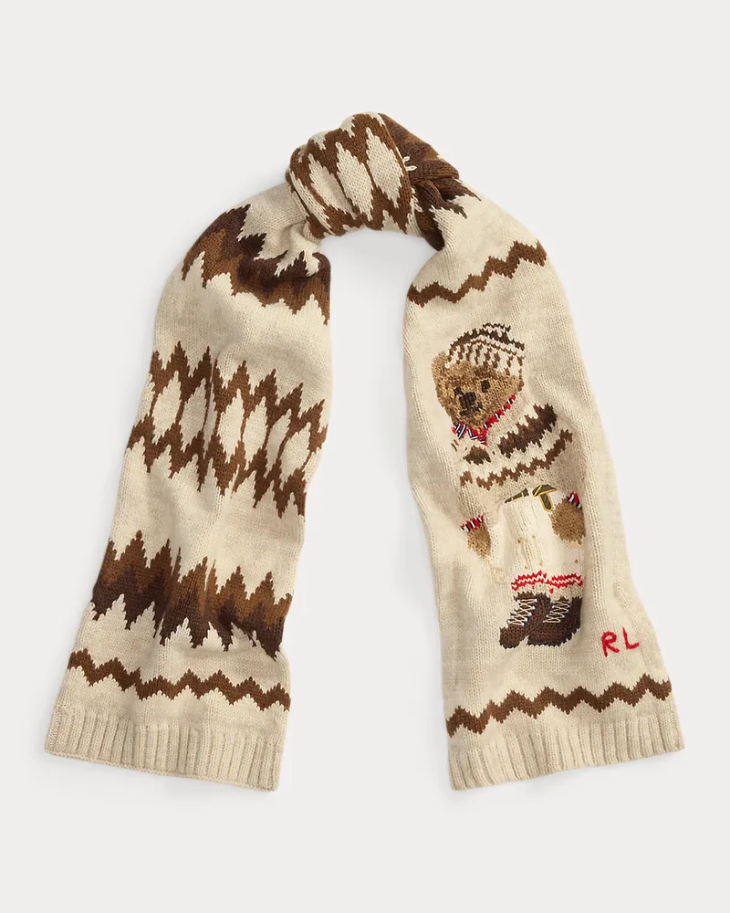 Ralph Lauren Schal aus Wollmischung mit Polo Bear Cream