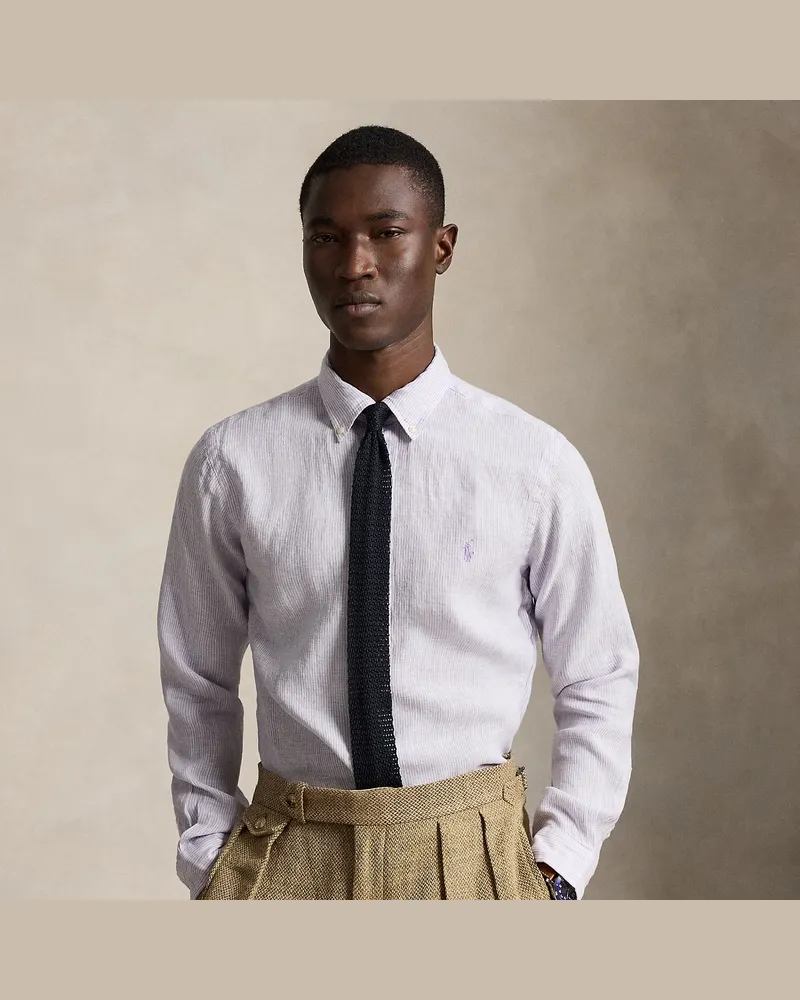 Ralph Lauren Gestreiftes Custom-Fit Leinenhemd Purple