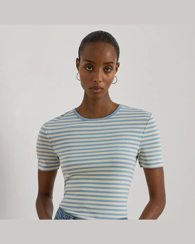 Ralph Lauren Geripptes Baumwoll-T-Shirt mit Streifen Blue