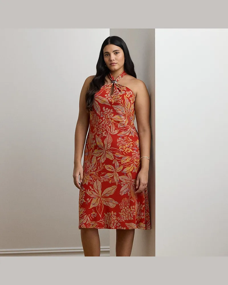Ralph Lauren Plus Größen - Geblümtes Neckholder-Kleid aus Georgette Red