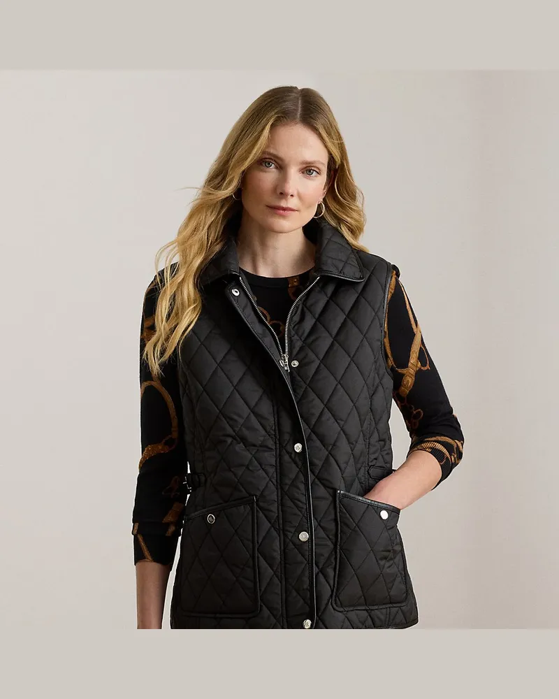 Ralph Lauren Weste mit Rautensteppung und Besatz Black