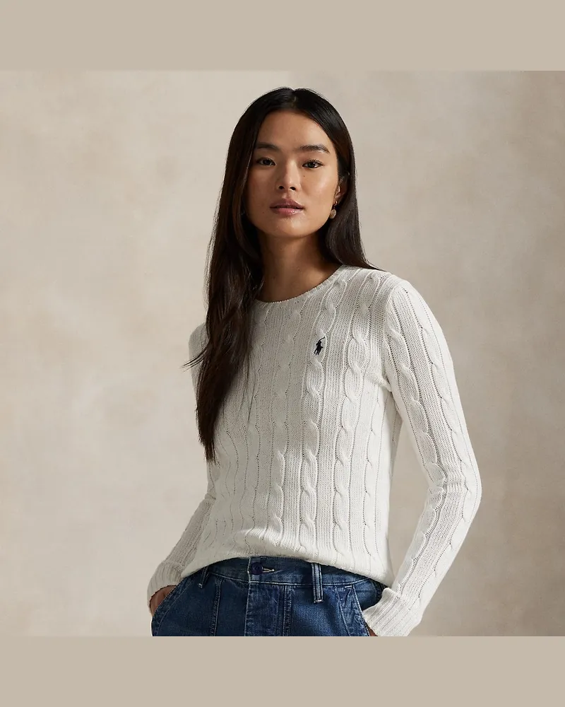 Ralph Lauren Baumwoll-Rundhalspullover mit Zopfmuster White