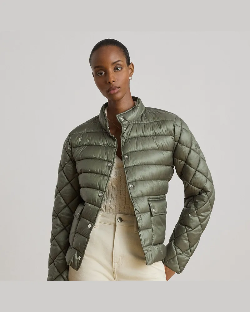 Ralph Lauren Gesteppte Pufferjacke mit Halbrollkragen Green
