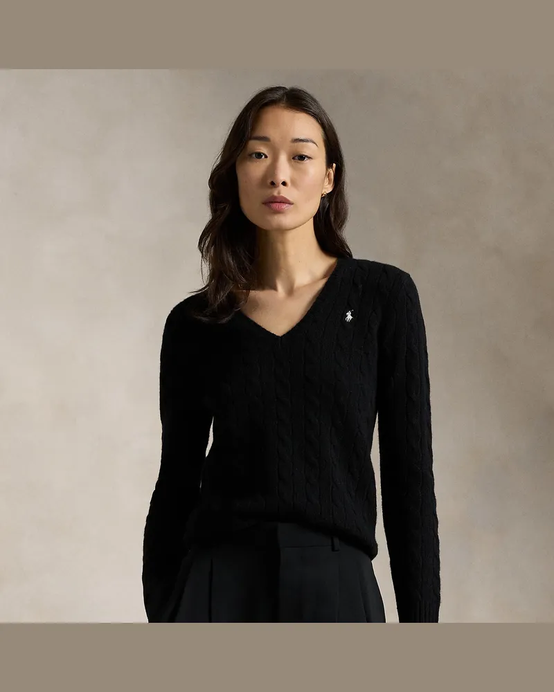 Ralph Lauren Woll-Kaschmir-Pullover mit Zopfmuster Black